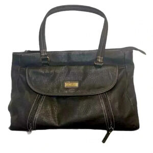 Multi Sac Large Black Pebbled Faux Leather Handbag Exterior Lots Of Pockets